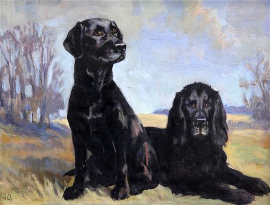 James Bateman (1893-1959) Portraits of a black Labrador and another hound, 14.5 x 18.5in.